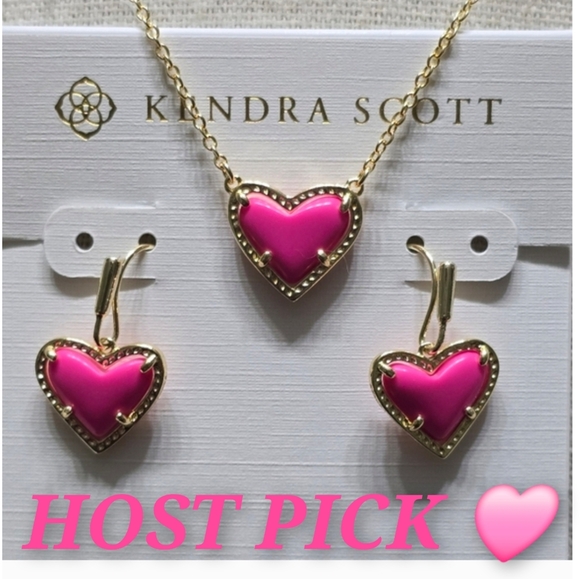 Kendra Scott Ari Pink Heart Necklace & Earrings Set - Picture 1 of 5